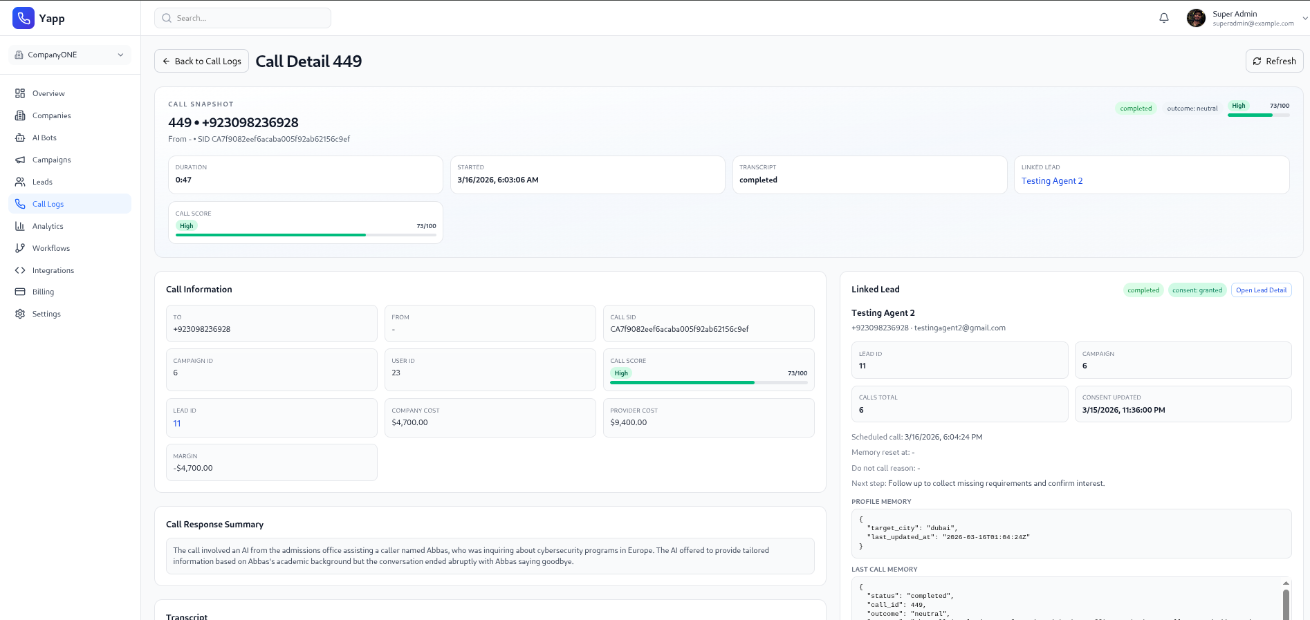 AI call scoring and quality insights
