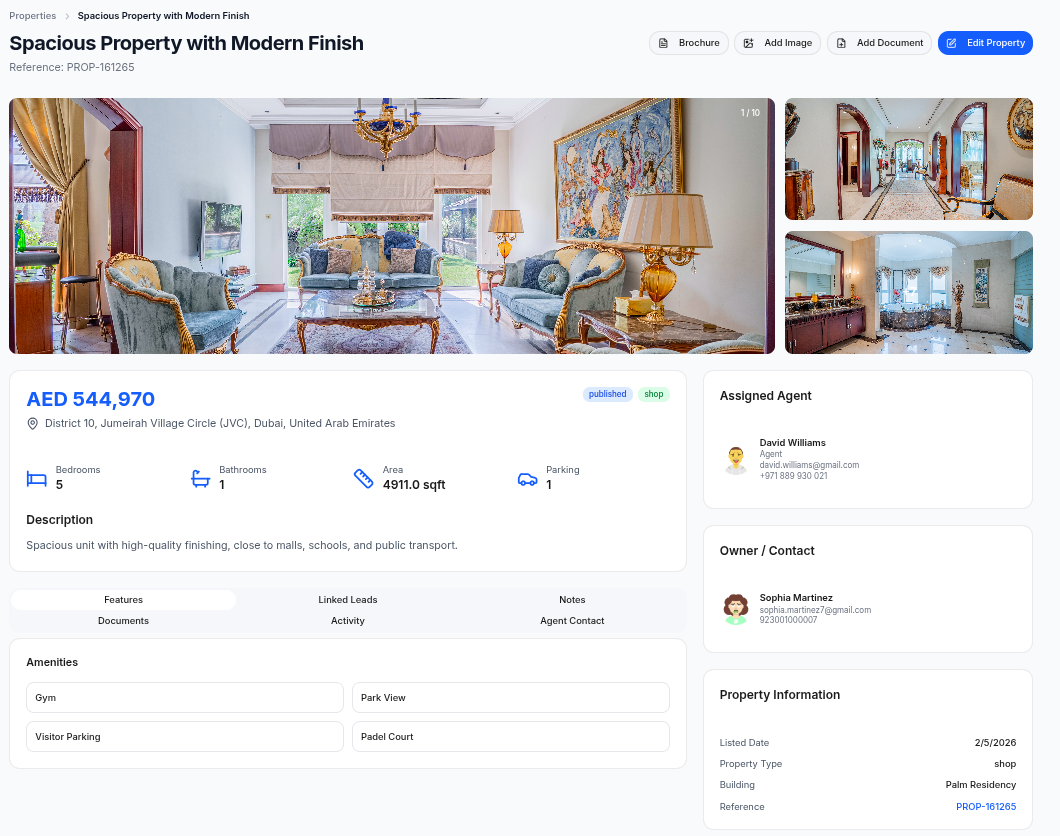 Real estate management screen