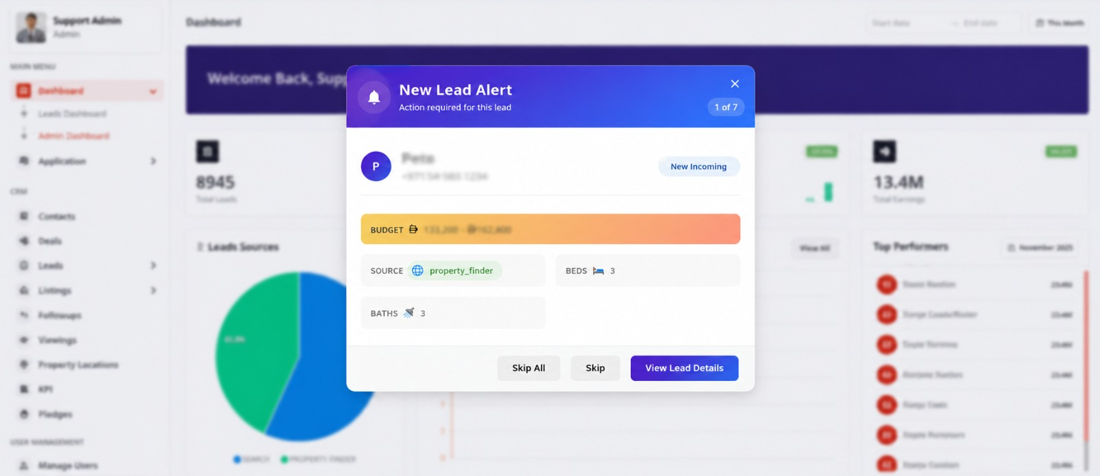 Enterprise Real Estate CRM dashboard