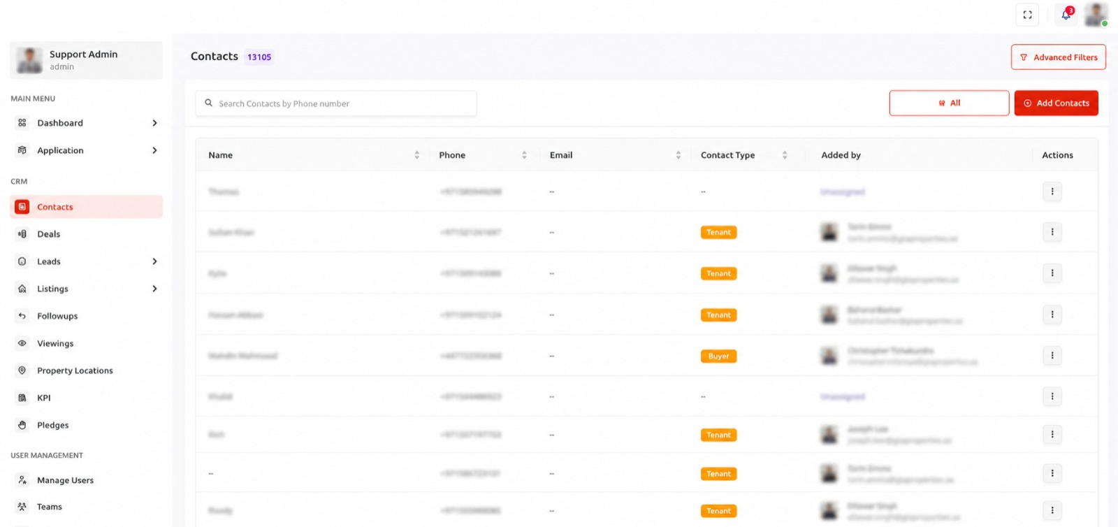 Real estate CRM listing management screen